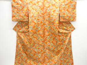 壷に花鳥模様本場大島紬着物(染)